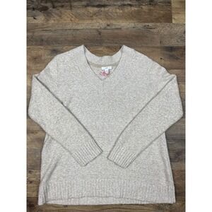 J Jill ALPACA Blend Marled V-Neck Sweater Long Knit Tunic‎ Oatmeal Petite Small